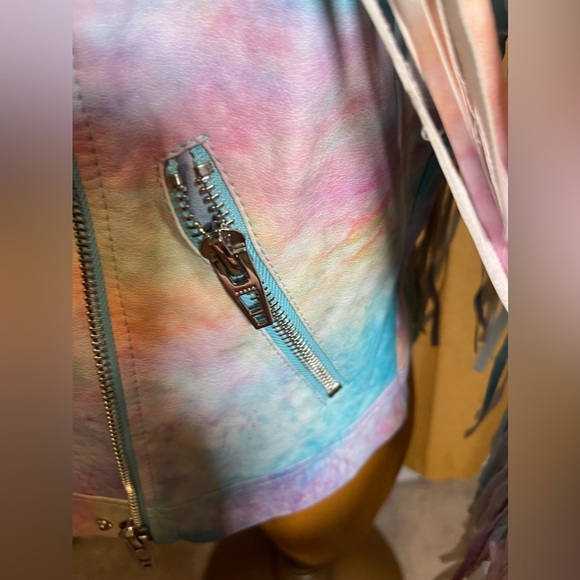 **RARE** Blank NYC Tie Dye Fringe Leather Moto Jacket - Picture 8 of 16